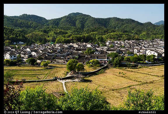 Fields and village. Xidi Village, Anhui, China (color)