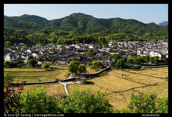 Fields and village. Xidi Village, Anhui, China