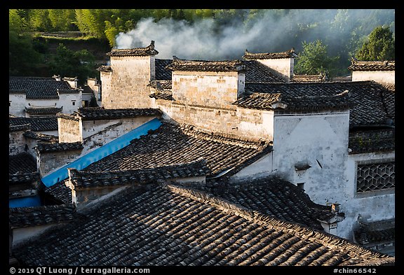 Rooftops and smoke. Xidi Village, Anhui, China