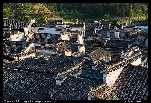 Slate tiled rooftops. Xidi Village, Anhui, China