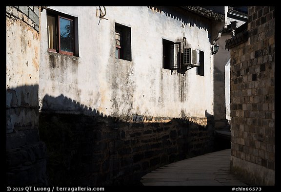 Roof shadows and wall. Xidi Village, Anhui, China (color)