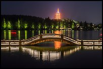 Long Bridge and Leifeng Pagoda at night, West Lake. Hangzhou, China