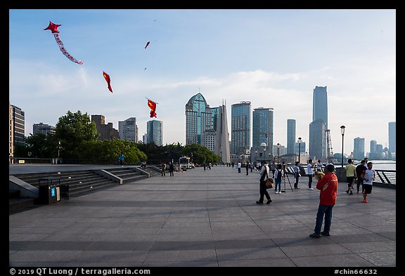 Kites flying above the Bund. Shanghai, China (color)
