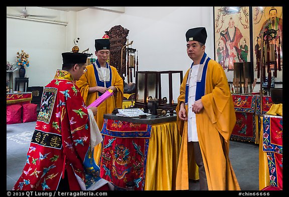 Priests officing, Dajing Taoist temple. Shanghai, China (color)