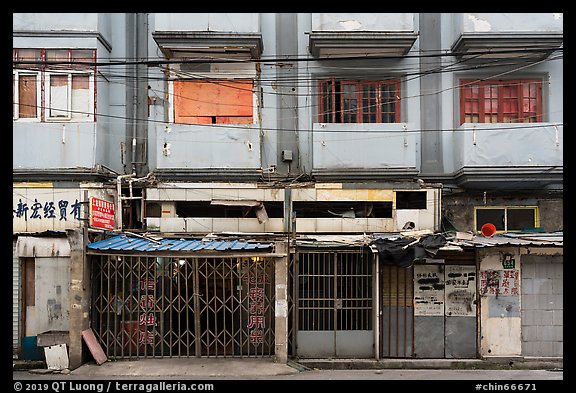 Dilapidated buildings slated for demolition. Shanghai, China (color)