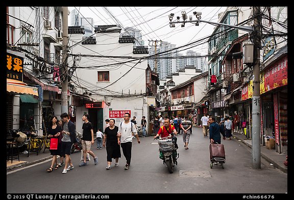 Old street with surveillance cameras. Shanghai, China (color)