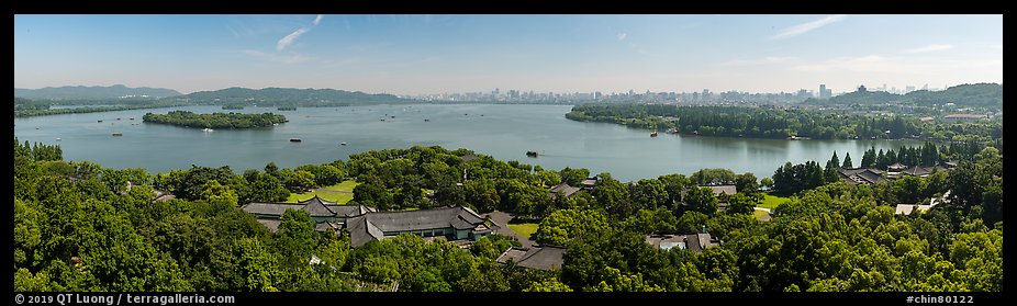 West Lake and city skyline. Hangzhou, China (color)