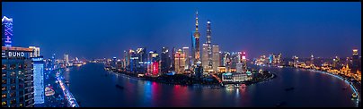 Shanghai Bund skyline at dusk from above. Shanghai, China (Panoramic color)