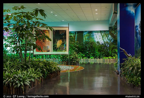 Room with plants and nature photos, Taoyuan Airport. Taiwan (color)