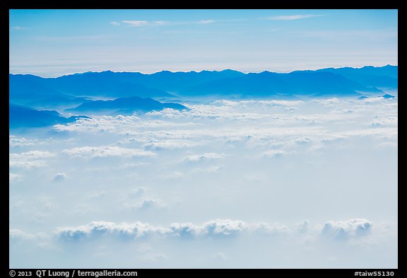 Aerial view of mountains above cloud layer. Taiwan