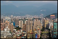 Old town center with jetliner and Grand Hotel in distance. Taipei, Taiwan (color)