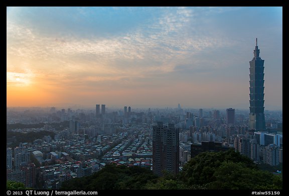 Taipei skyline from above at sunset. Taipei, Taiwan (color)