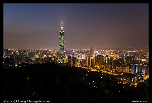 Taipei skyline from above at night. Taipei, Taiwan