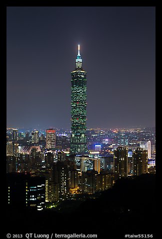 Taipei 101 tower from above at night. Taipei, Taiwan (color)
