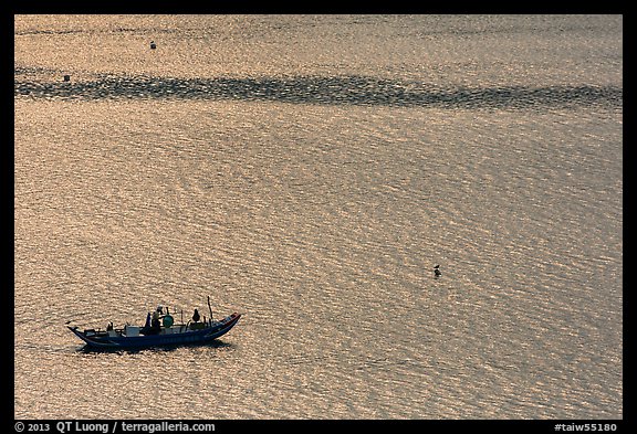 Small boat on Damshui river. Taipei, Taiwan