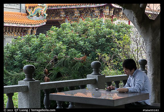 Man reading, Guandu Temple. Taipei, Taiwan (color)