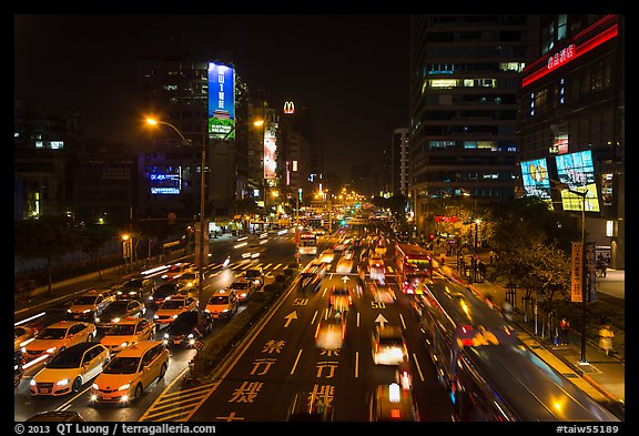 Traffic by night. Taipei, Taiwan (color)