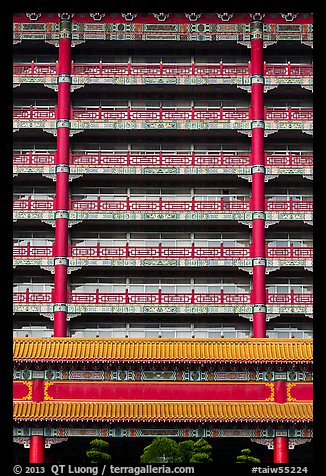 Vermilion columns and balconies, Grand Hotel. Taipei, Taiwan (color)