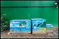 Painted electric utilities boxes with surveillance camera. Taipei, Taiwan ( color)