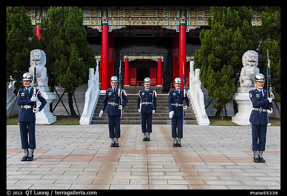 National Revolutionary Martyrs Shrine with honor guards in front. Taipei, Taiwan (color)