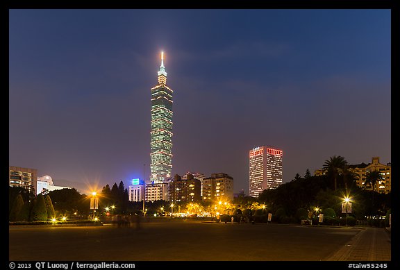 Taipei 101 at night from below. Taipei, Taiwan (color)