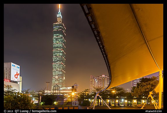 Taipei 101 at night from city hall at night. Taipei, Taiwan (color)