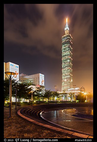 Taipei 101 at night from city hall plaza. Taipei, Taiwan (color)