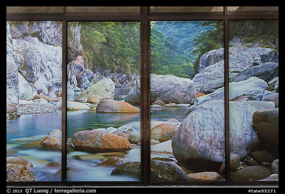 Doors decorated with landscape photographs, Visitor center. Taroko National Park, Taiwan