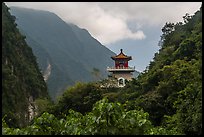 Lush mountains and Changuang Temple. Taroko National Park, Taiwan (color)