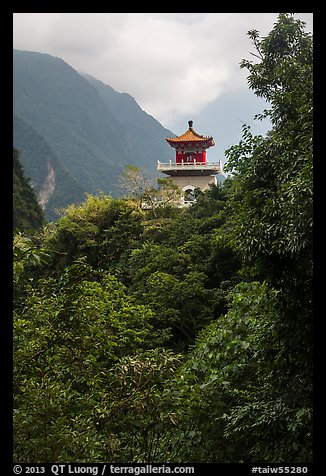 Changuang Temple nested in verdant cliffs. Taroko National Park, Taiwan