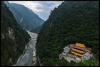 River gorge and temple. Taroko National Park, Taiwan ( color)