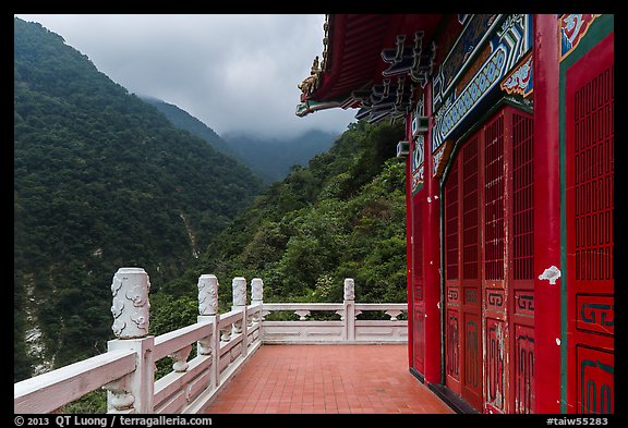 Red temple and green mountains. Taroko National Park, Taiwan (color)