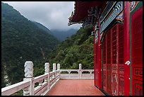 Red temple and green mountains. Taroko National Park, Taiwan (color)