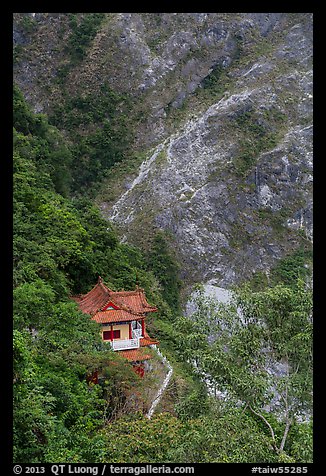 Cliffside temple, Taroko Gorge. Taroko National Park, Taiwan (color)