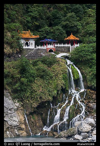 Changchun Shrine and waterfall. Taroko National Park, Taiwan (color)