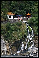Changchun Shrine and waterfall. Taroko National Park, Taiwan (color)