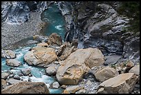 Boulders, marbled gorge walls, and Liwu River. Taroko National Park, Taiwan (color)