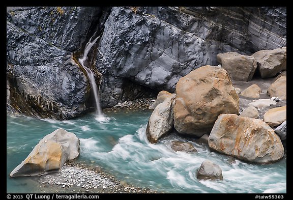Waterfall and stream, Taroko Gorge. Taroko National Park, Taiwan
