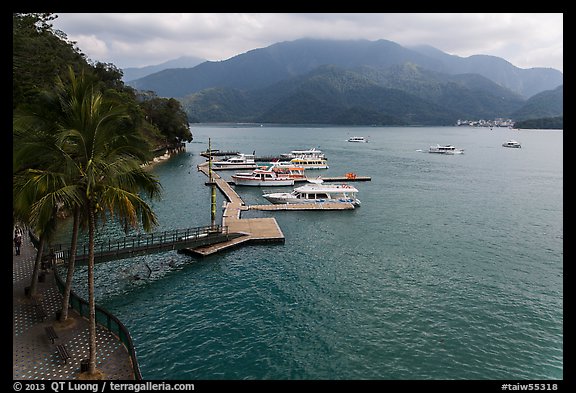 Dock and boats. Sun Moon Lake, Taiwan (color)