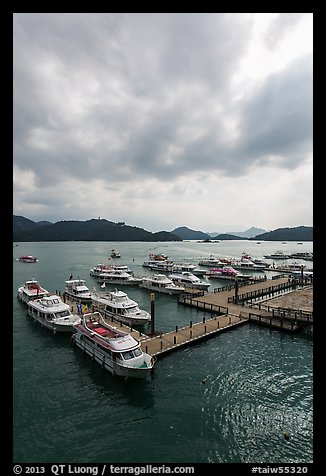 Tour boats, Shueishe Pier. Sun Moon Lake, Taiwan (color)