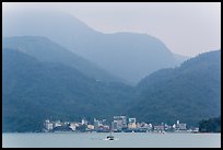 Itashao Village and mountains across lake. Sun Moon Lake, Taiwan (color)