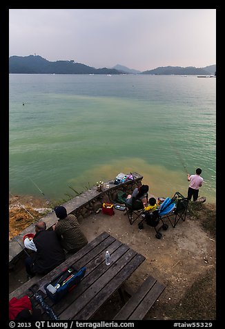 Family fishing. Sun Moon Lake, Taiwan (color)