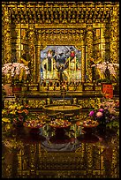 Offerings, altar and reflections, Wen Wu temple. Sun Moon Lake, Taiwan (color)