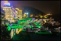Harbor and waterfront at night, Shueishe Village. Sun Moon Lake, Taiwan (color)