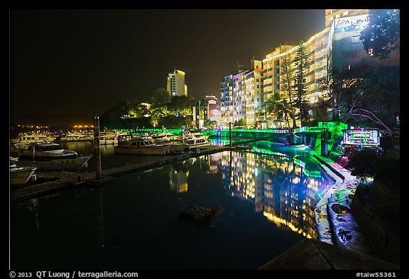 Sun Moon Lake Village and pier at night. Sun Moon Lake, Taiwan (color)