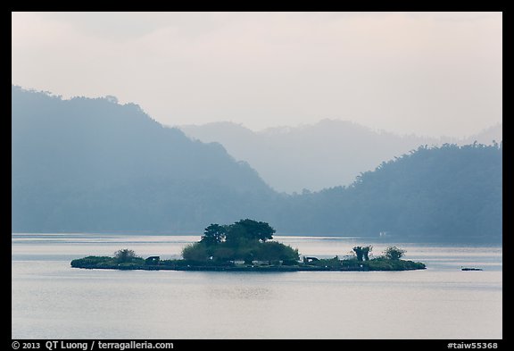 Lalu Island in early morning mist. Sun Moon Lake, Taiwan (color)