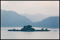 Lalu Island in early morning mist. Sun Moon Lake, Taiwan (color)