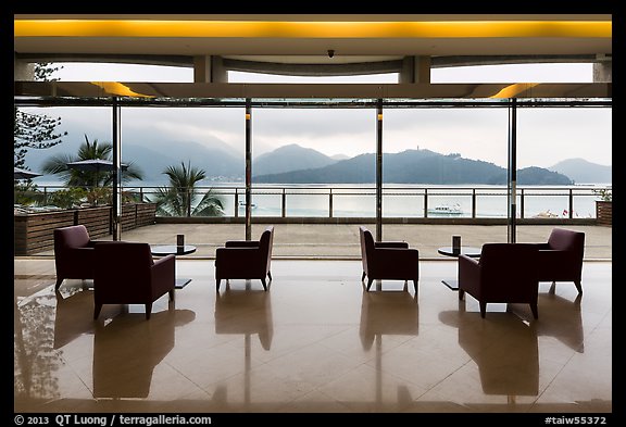 Lakeside hotel lobby. Sun Moon Lake, Taiwan (color)