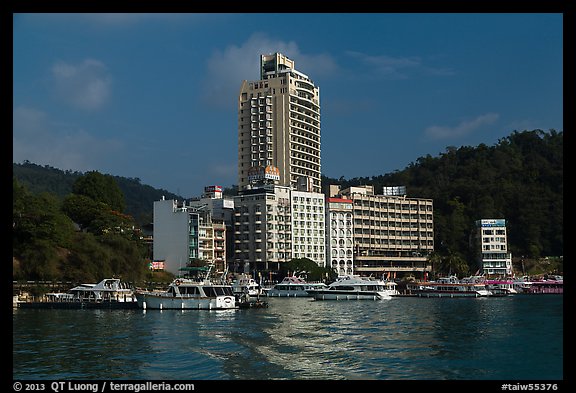 Shueishe Village seen from the lake. Sun Moon Lake, Taiwan (color)