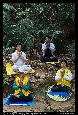 Members of religious sect in meditation. Sun Moon Lake, Taiwan (color)